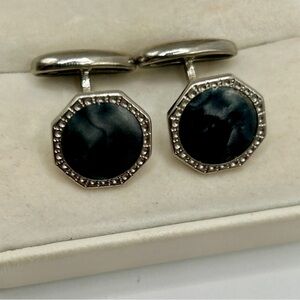 Rare 1950’s Black Onyx Silver Stirrup Cufflinks